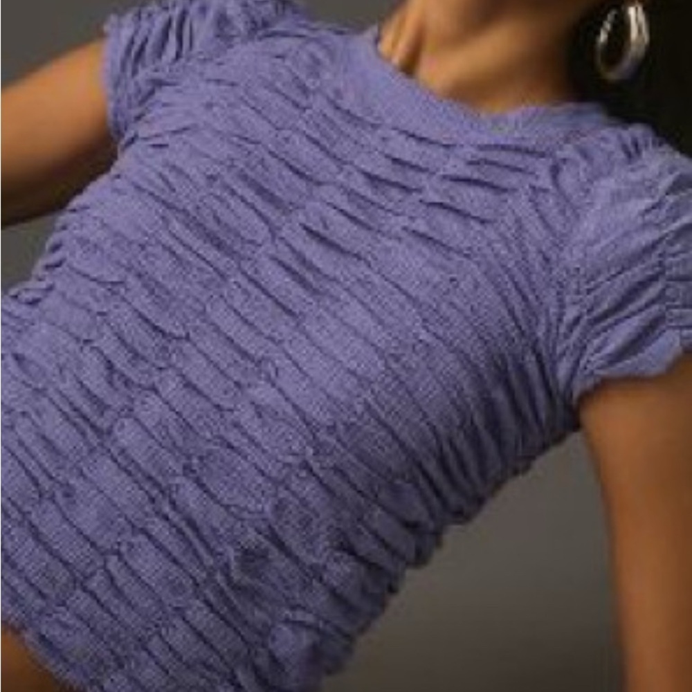 Anthropologie Women's Purple Textured Rouched Baby Tee